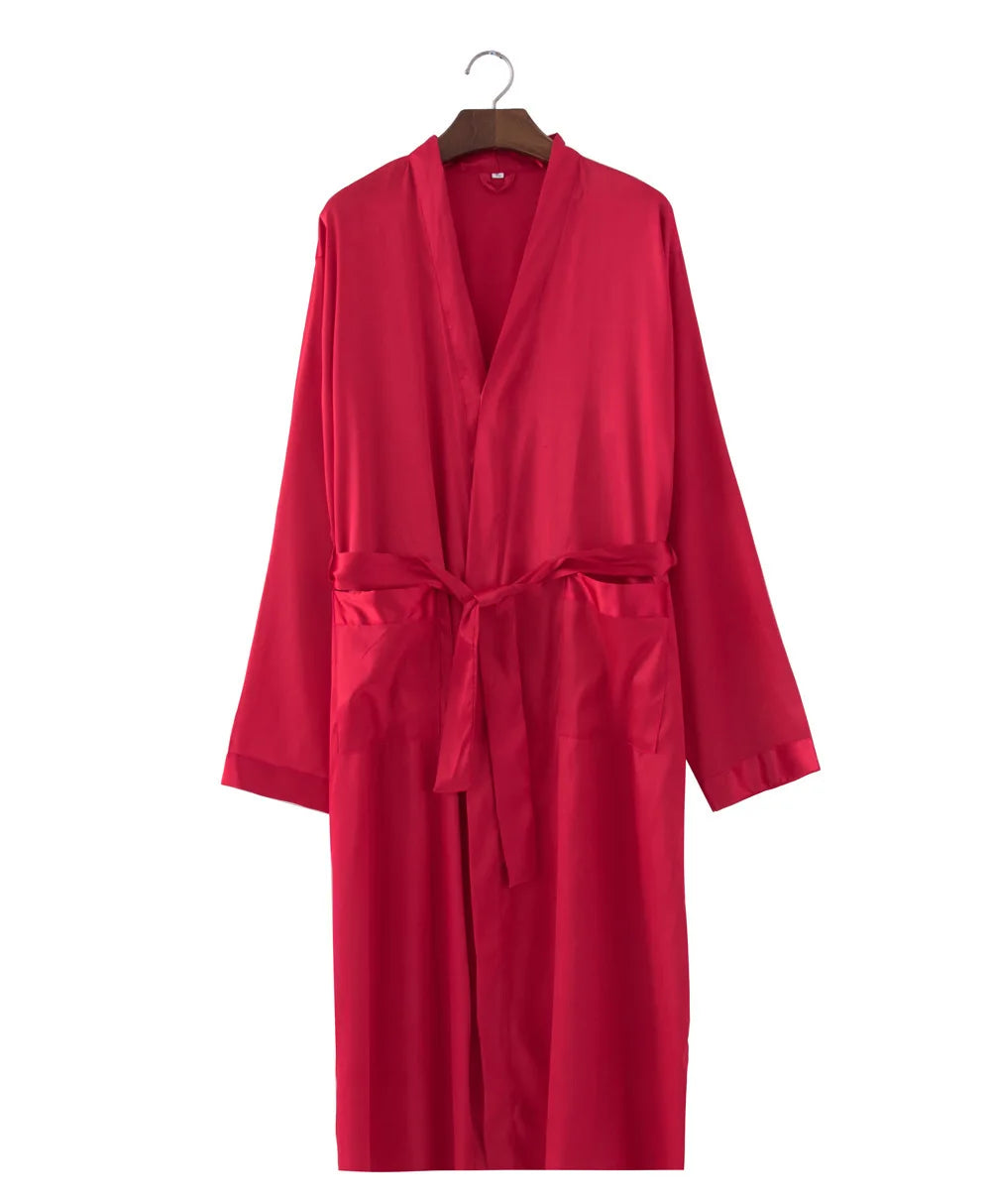 Summer New Men's Ice Silk Bathrobe Robe Men's Pop-Up Section of the Long Section of Cardigan Robe Pajamas Pajamas Home Clothing