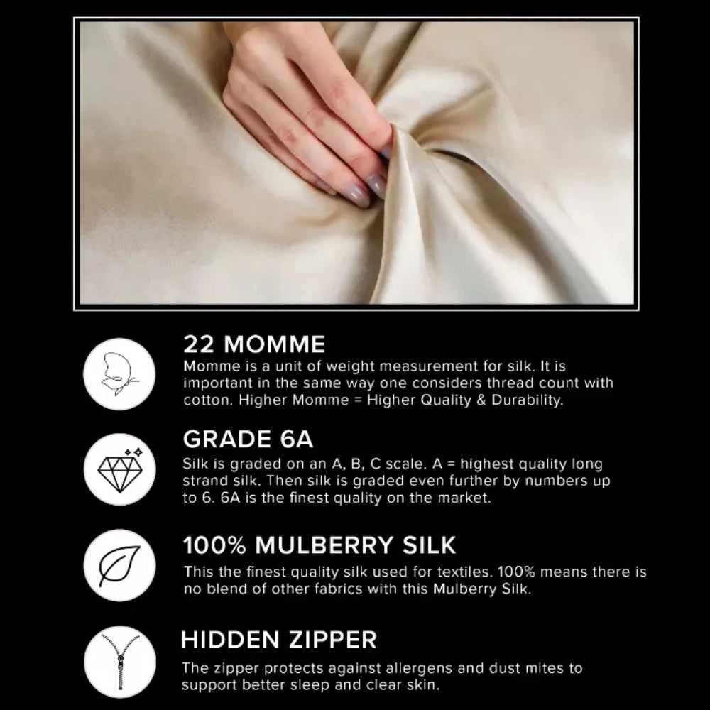 100% Natural Mulberry Silk Pillowcase Luxury 6A 25 Momme Pillow Cases for Hair and Skin With Hidden Zipper Pillow Cover