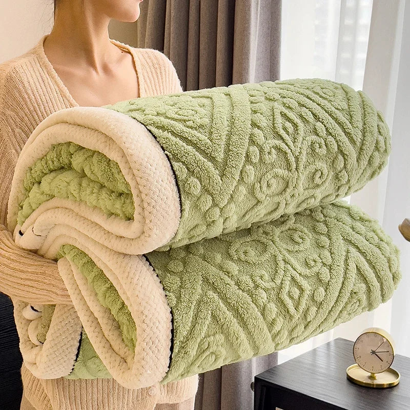 Furry Plush Warm Winter Blanket A Grade Carved Velvet Coral Fleece Flannel Soft Thick Bedspread for Bed Sofa Single Double Size