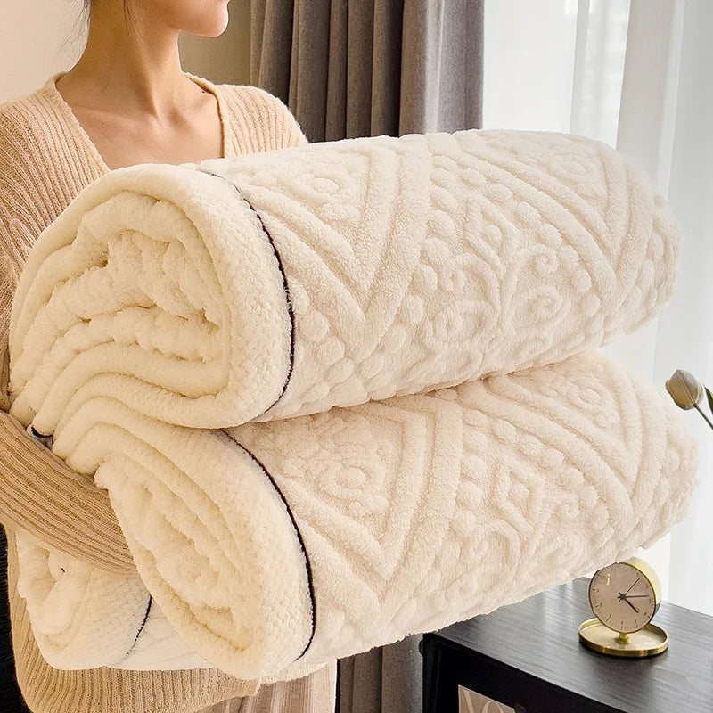 Furry Plush Warm Winter Blanket A Grade Carved Velvet Coral Fleece Flannel Soft Thick Bedspread for Bed Sofa Single Double Size