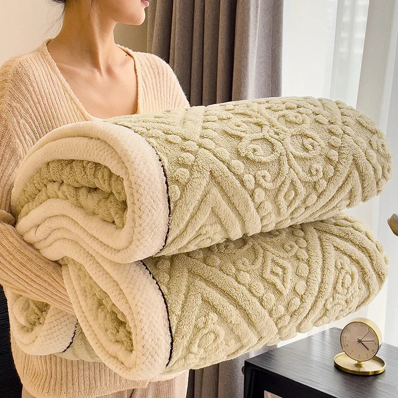 Furry Plush Warm Winter Blanket A Grade Carved Velvet Coral Fleece Flannel Soft Thick Bedspread for Bed Sofa Single Double Size