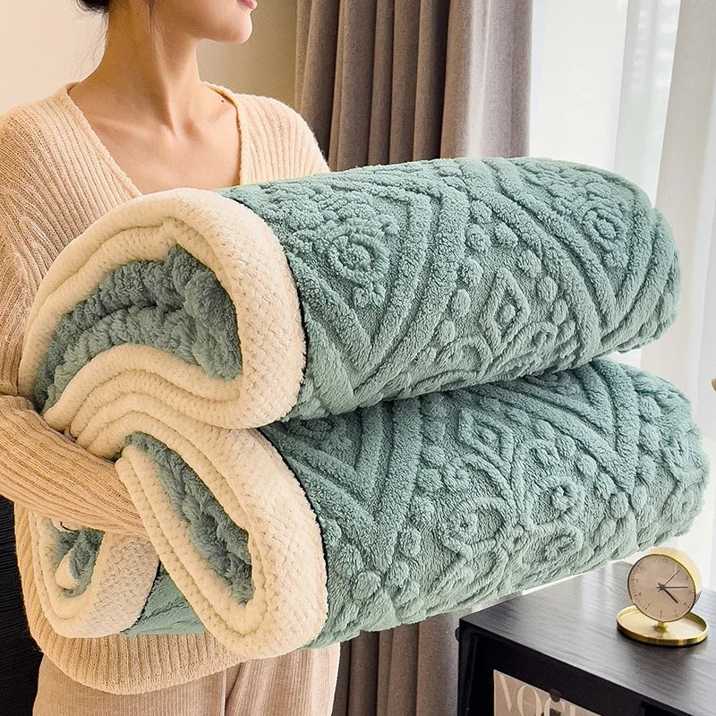 Furry Plush Warm Winter Blanket A Grade Carved Velvet Coral Fleece Flannel Soft Thick Bedspread for Bed Sofa Single Double Size