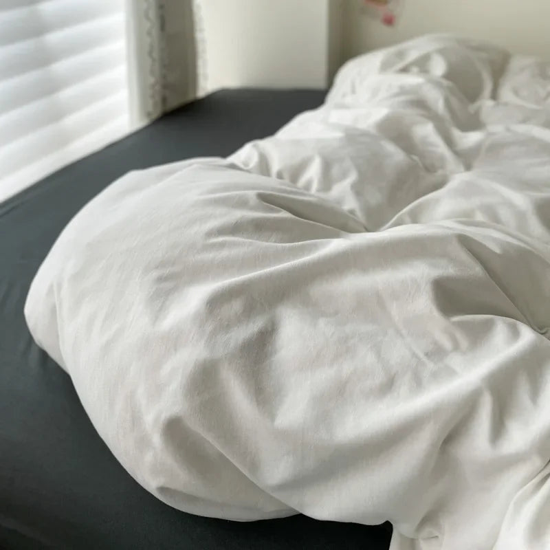 Cotton Bed Linen Solid Bedding Set with Sheet Duvet Cover Pillowcases Single Couple Bedsheet King Queen Double Twin Size